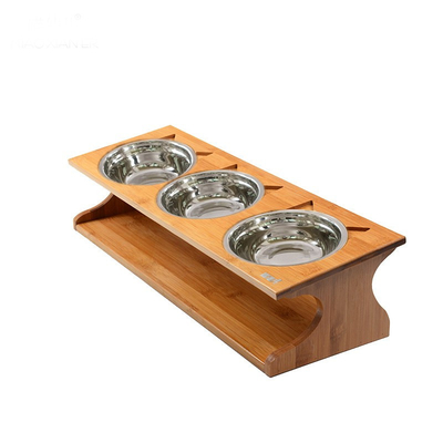 Pet Bowl Stainless Steel Bowl Solid Wood Shelf High Foot Oblique Mouth Protection Cervical Vertebra Bowl