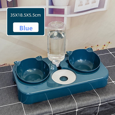 Pet Double Bowl Anti-Wet Mouth Neck Guard Dog Food Bowl Multi-Purpose Automatic Drinking Bowl