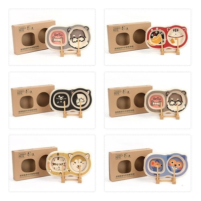 Bamboo Fiber Pet Double Bowl Dog Bowl Non-Slip Cat Bowl Water Basin Cartoon Dog Food Bowl