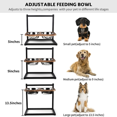 Dog Cat Food Bowls Raised Dog Bowl Stand Feeder Adjustable Elevated 3 Heights 5in 9in 13in with Stainless Steel Bowl