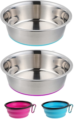 Deep Stainless Steel Anti-Slip Dog Cat Bowls with No-Spill and Non-Skid Rubber Bottom