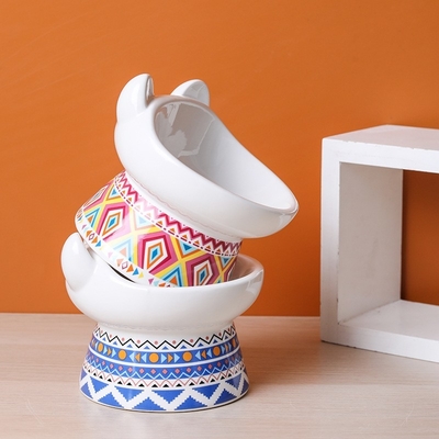 Cat Bowl Ceramic Protection Cervical Vertebra Anti-Overturning High Foot Oblique Mouth Pet Dog Cat Bowl