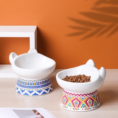 Cat Bowl Ceramic Protection Cervical Vertebra Anti-Overturning High Foot Oblique Mouth Pet Dog Cat Bowl
