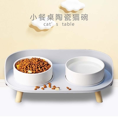 Pet Ceramic Cat Bowl Moon Half Double Bowl Cat Food Bowl Anti-Overturn Protection Cervical Vertebra Cat Bowl