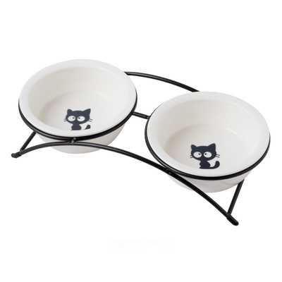 Pet Cat Food Utensils Ceramic Dog Basin Iron Frame Double Bowl Cat And Dog Drinking Bowl Dog Cat Bowl
