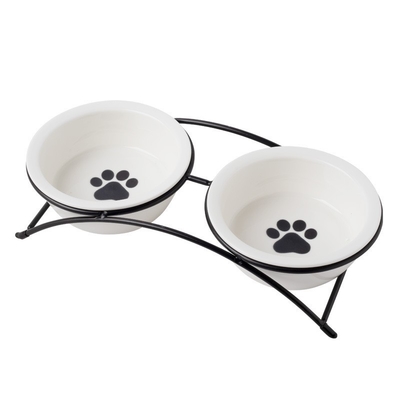 Pet Cat Food Utensils Ceramic Dog Basin Iron Frame Double Bowl Cat And Dog Drinking Bowl Dog Cat Bowl