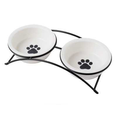 Pet Cat Food Utensils Ceramic Dog Basin Iron Frame Double Bowl Cat And Dog Drinking Bowl Dog Cat Bowl