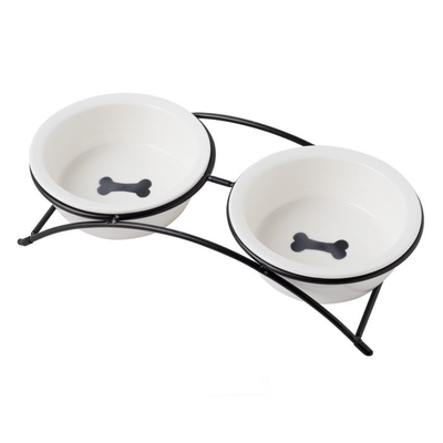 Pet Cat Food Utensils Ceramic Dog Basin Iron Frame Double Bowl Cat And Dog Drinking Bowl Dog Cat Bowl