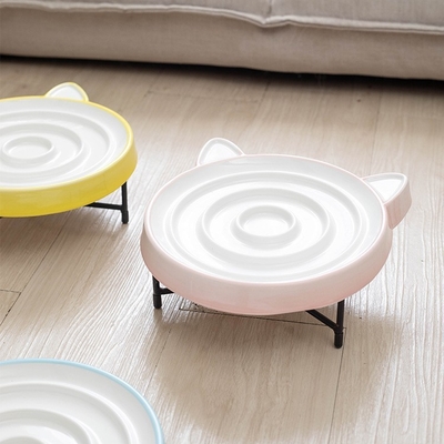Slow Food Bowl Ceramic Cat Bowl Dog Anti Choking Slow Food Basin Pet Puppy Dog Basin Cat Eat