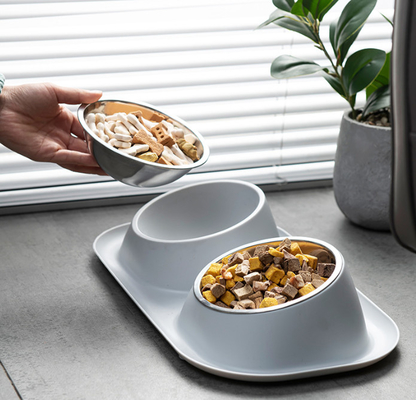 Stainless Steel Pet Feeder Bowls With No Skid Silicone Mat