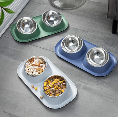 Stainless Steel Pet Feeder Bowls With No Skid Silicone Mat