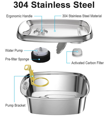 304 Stainless Steel Automatic Pet Water Fountain Dog Water Dispenser With Quiet Pump