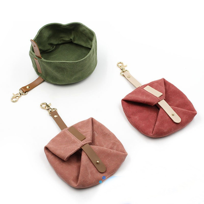 Foldable Waxed Canvas Pet Feeder Bowls Outdoor Portable Travel Dog Food Plate