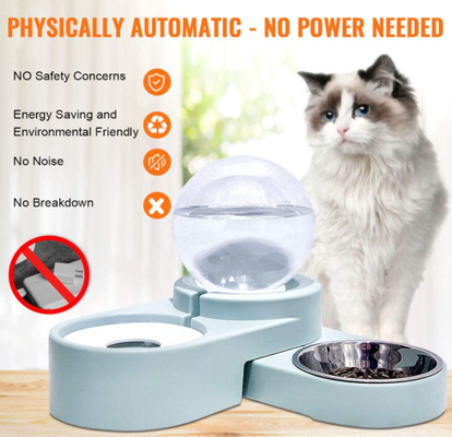 2 In 1 Ceramic Pet Feeder Bowls Cat Water Dispenser 1.8L Automatic Water Refilling