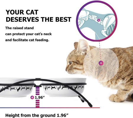 No Slip Food Water Tall Cat Bowls With Elevated Arched Stand