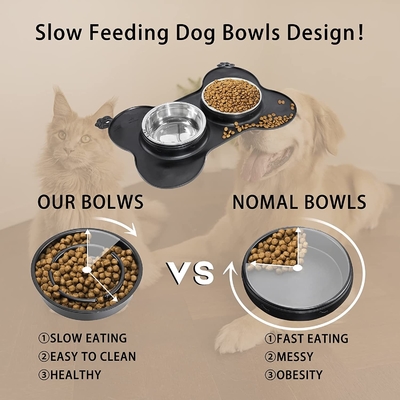 Elevated Pet Slow Eating Dog Bowl Dispenser Anti Tipping