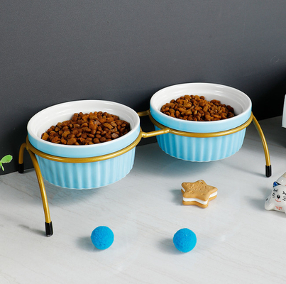 Ceramic Adjustable Elevated Cat Feeder Raised Food Dish