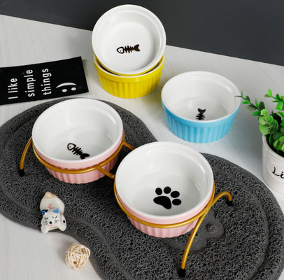 Ceramic Adjustable Elevated Cat Feeder Raised Food Dish