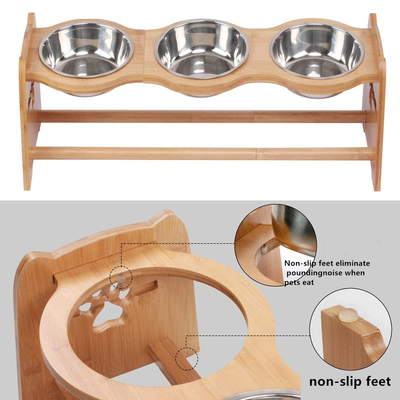Wooden Rack Pet Feeder Bowls Adjustable Elevated Dog Bowl Customized