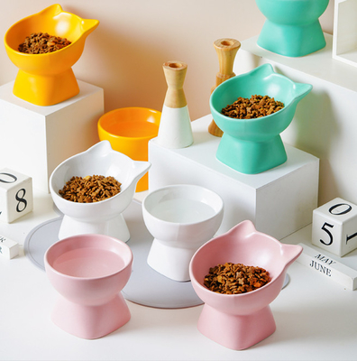 Ceramic Raised Pet Food Bowl For Flat Faced Cats