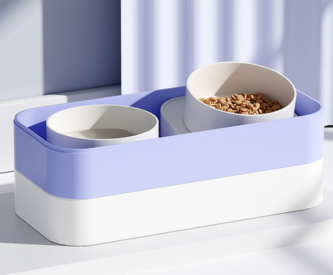 Elevated Neck Guard Cat Food Dispenser With Leak Proof Fence