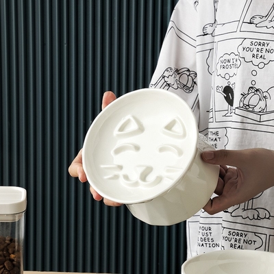 Ceramic High Foot Pet Slow Food Bowl Protecting Spine Cat Water Bowl