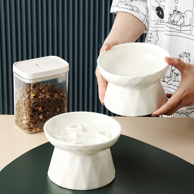 Ceramic High Foot Pet Slow Food Bowl Protecting Spine Cat Water Bowl