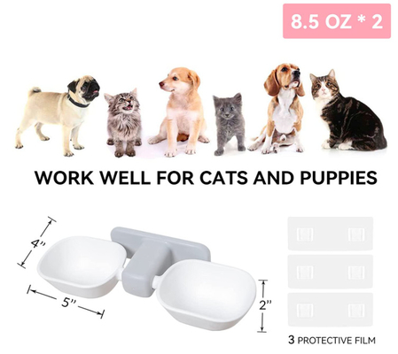 ABS Adjustable Cat Water Bowl Wall Mounted No Spill 8.5 Oz