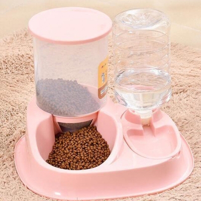Plastic Automatic Pet Feeding Water Dispenser Cat Dog Double Bowl