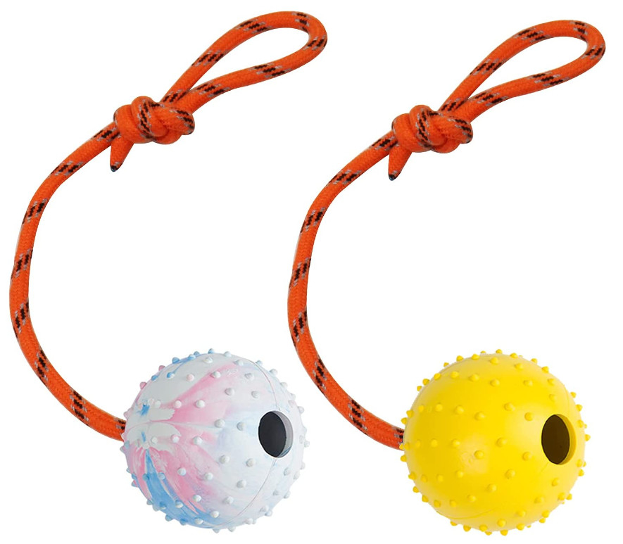 Natural Solid Rubber Rope Ball Dog Toy For Reward Teeth Cleaning