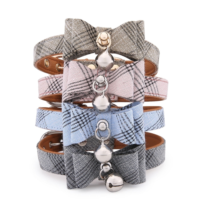 Polyester Fiber Pet Bowknot Dog Collar Oblique Stripe Cat Bell Collar