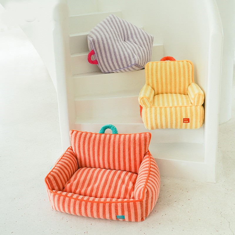 Autumn Winter Striped Dog Sofa Bed Removable Washable Pet House Soft Cushion