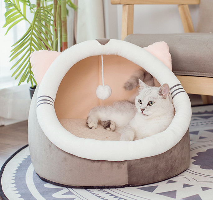 Small Dog Bed With Anti-Slip Bottom Cotton Cat Bed  For Indoor Cats