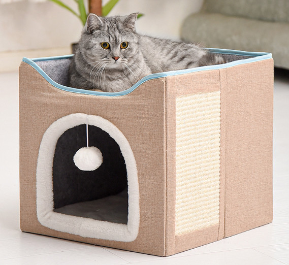 Warming 2 In 1 Cat Bed Foldable Cave Shape High Elastic Foam Pet Cat Bed