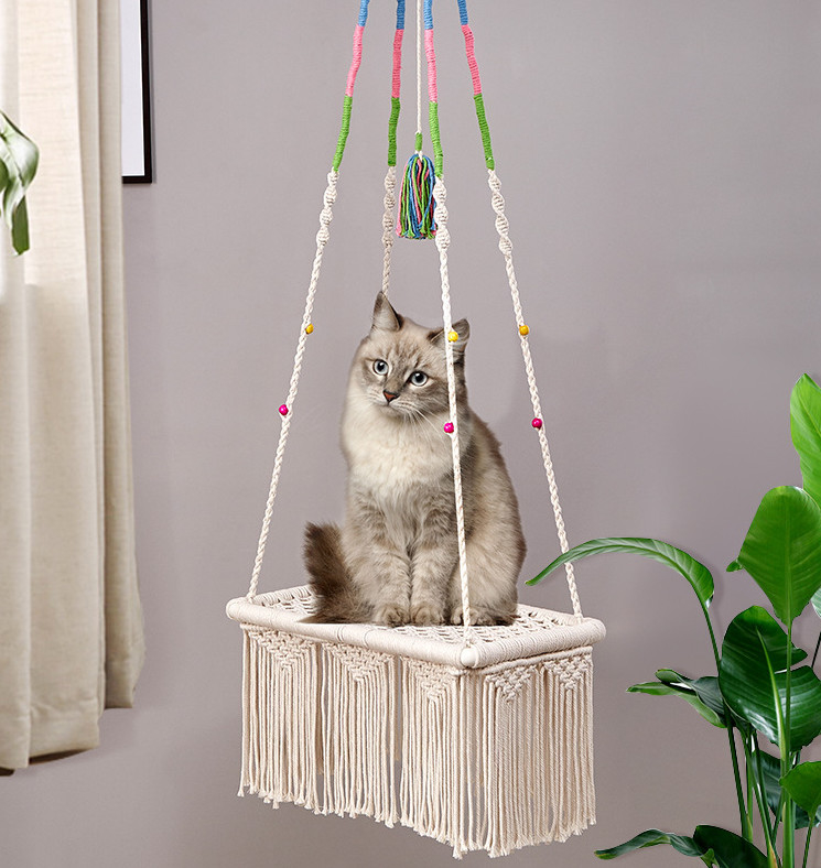 Swinging Cat Hammock Hand Woven Cotton Rope For Indoor Cats