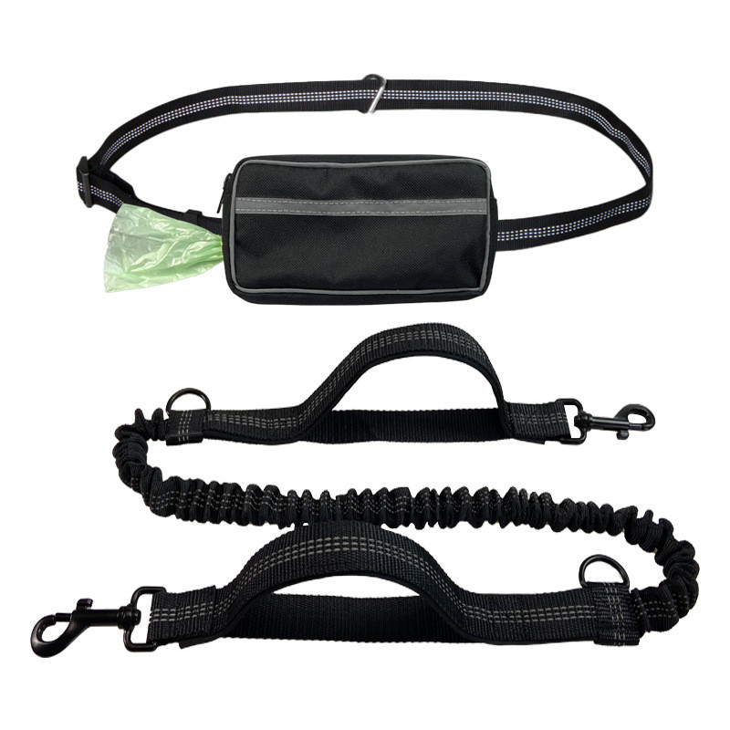Pet Sports Running Reflective Material Leash Dog Double Handle Leash With Waist Bag Set