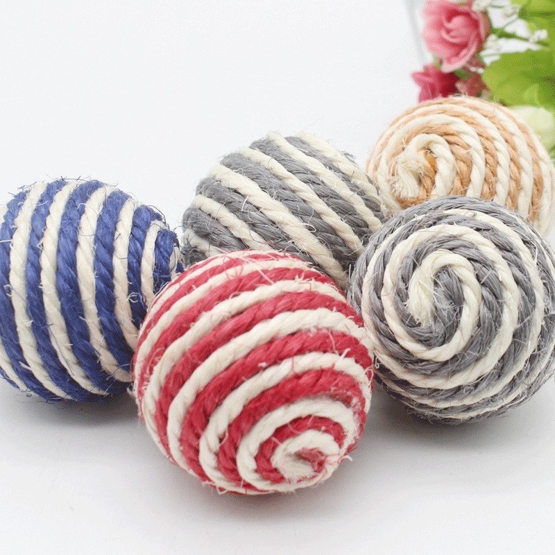 Cat Pet Hemp Rope Woven Ball Chew Rattle Scratch Toy Interactive Scratch Chew Toy Pet Cat Dog
