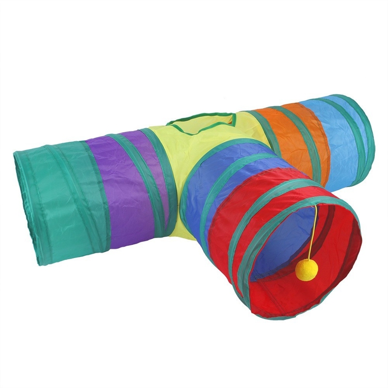 Pet Cat Tunnel Cat Rainbow Three-Way Interactive Cat Toy Drill Bucket Folding Cat Toy
