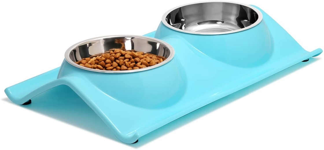 Double Dog Cat Stainless Steel Pet Bowls No Spill Resin Station