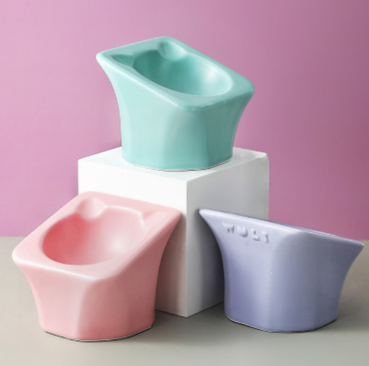 Elevated Food Water Slow Feeder Bowls Ceramic Raised Tilted